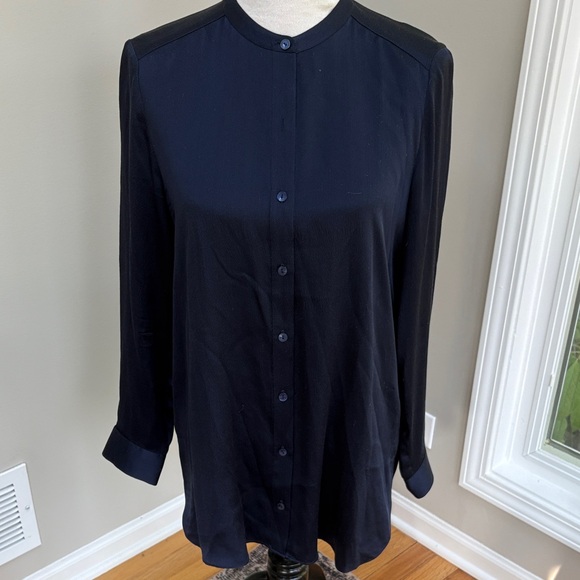 Eileen fisher | Navy Button-Up Silk Blouse, Sz S - Picture 1 of 4